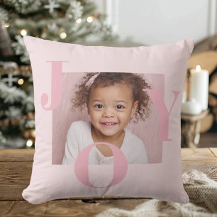 Coussin JOY Rose Pâle Noël Moderne   Personnalisé 