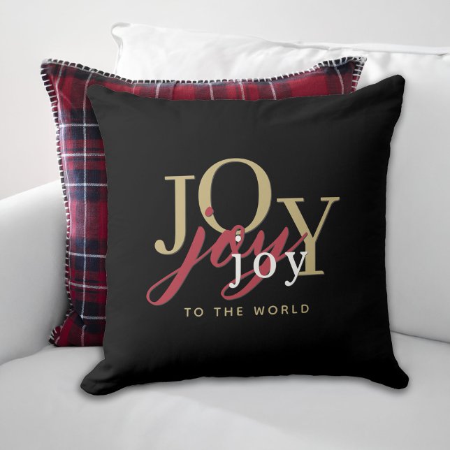 Coussin Joy to the World Festive Typographie Noir (Créateur téléchargé)