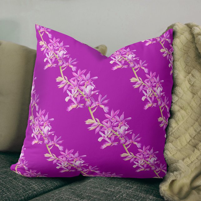 Coussin Joyau violet orchidée fleurie aquarelle art (Créateur téléchargé)