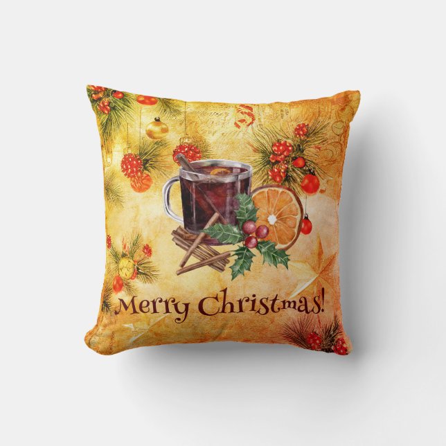Coussin Joyeuse Coupe de Thé de Noël Orange Berry Cinnamon (Recto)