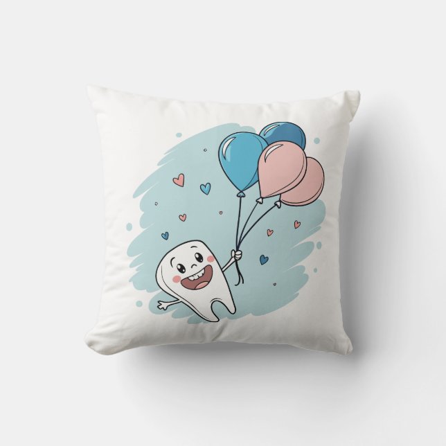 Coussin Joyeuse dent de dessin avec ballons - Santé dentai (Recto)