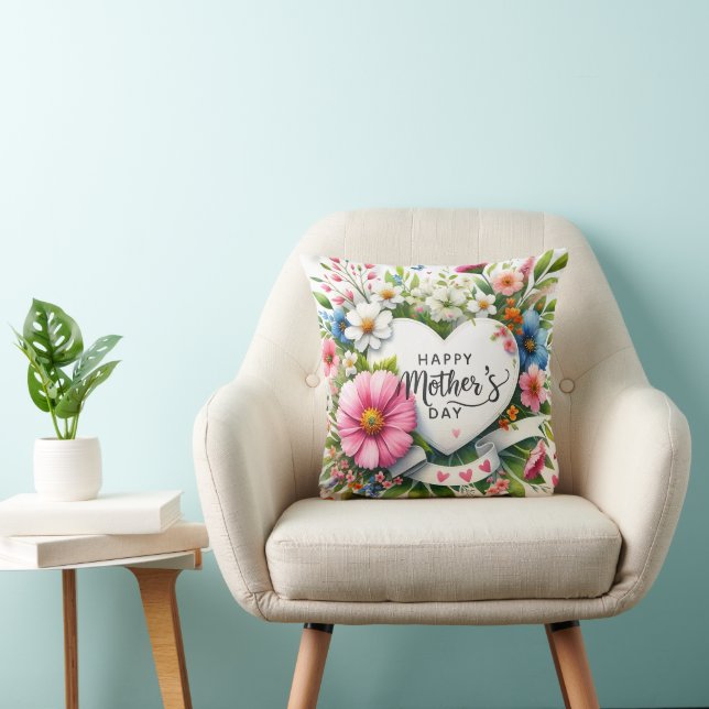 Coussin Joyeuse Fête des mères Coeur floral (Chaise)
