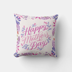 Coussin Joyeuse fête des mères mignonne aquarelle florale