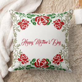 Coussin Joyeuse Fête des mères Rose rouge Floral Vert mign