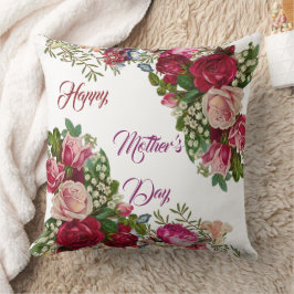 Coussin Joyeuse Fête des mères Rose rustique Floral Green 