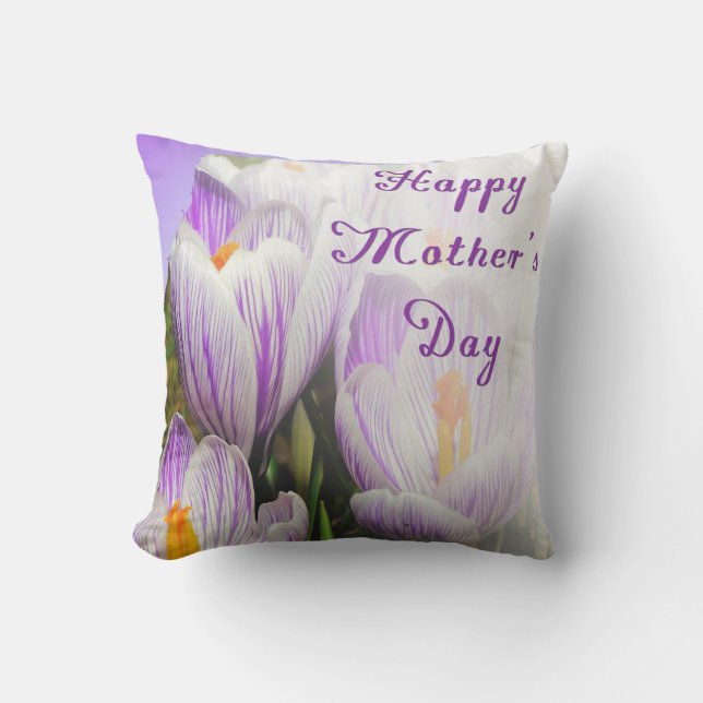 Coussin Joyeuse fête des mères Violette et Blanche Tulipes (Recto)