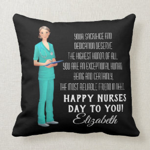 Coussin Joyeuse Journée des infirmières dans le fond sombr