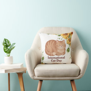 Coussin Joyeuse Journée internationale du chat Orange Sunf