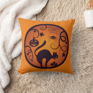 Coussin Joyeuse lanterne d'Halloween araignées et chauves-