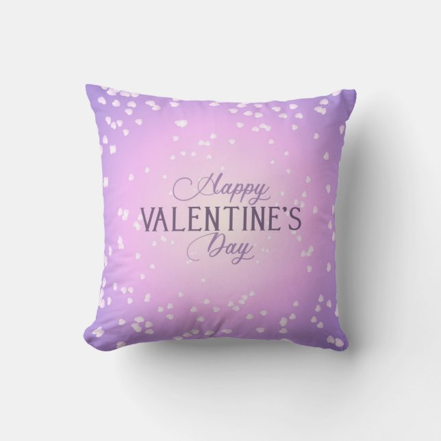 Coussin Joyeuse Saint-Valentin Cœurs Blancs Violet (Recto)