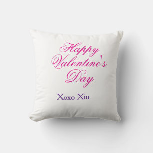 Coussin Joyeuse Saint-Valentin rose violet xoxo amour nom