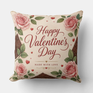 Coussin Joyeuse Saint Valentin Roses Roses Chocolats