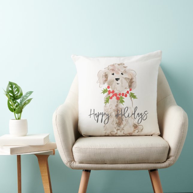 Coussin Joyeuses fêtes Cockapoo Chien Festive de Noël (Chaise)