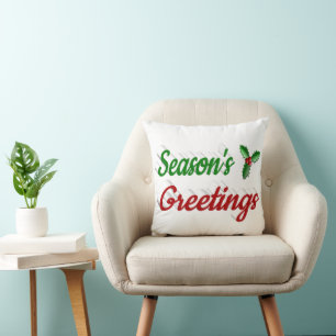 Coussin Joyeuses Fêtes Holly Noël rouge vert
