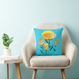 Coussin Joyeuses fleurs orange et jaune