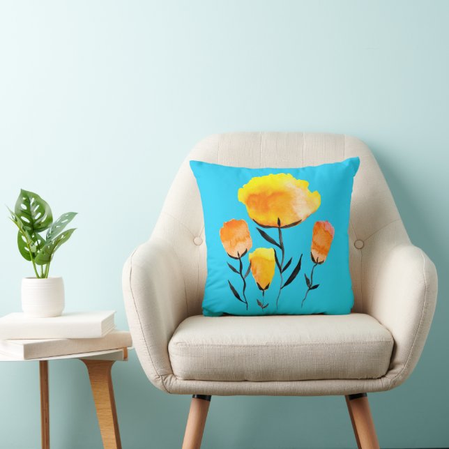 Coussin Joyeuses fleurs orange et jaune (Chaise)