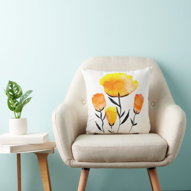 Coussin Joyeuses fleurs orange et jaune (Chaise)