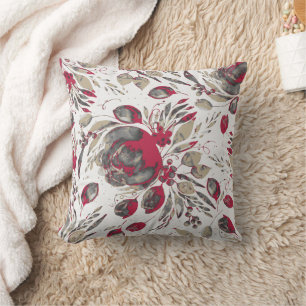 Coussin Joyeuses Peonies - Beige & Viva Magenta en Blanc