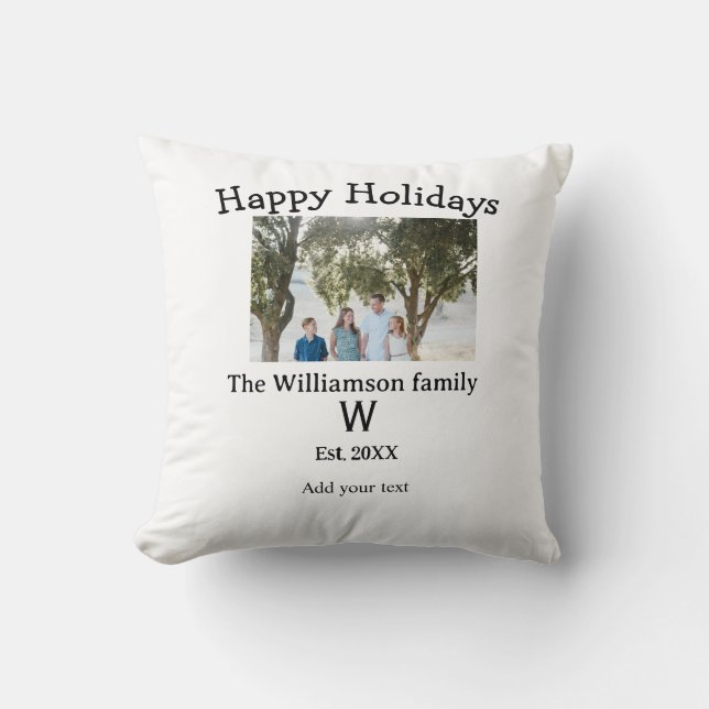 Coussin Joyeuses vacances famille photo renuion nom lettre (Recto)