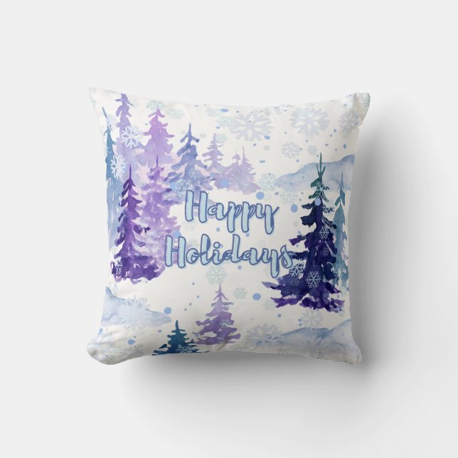 Coussin Joyeuses vacances Purple hiver Snowy Trees (Recto)