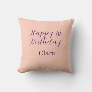 Coussin Joyeux 1er anniversaire orange violet boho rétro n