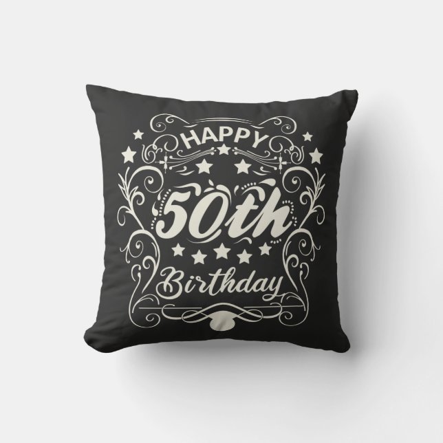 Coussin Joyeux 50e anniversaire décoratif. (Recto)