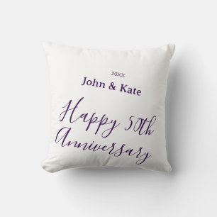 Coussin Joyeux 50e anniversaire nom violet année simple