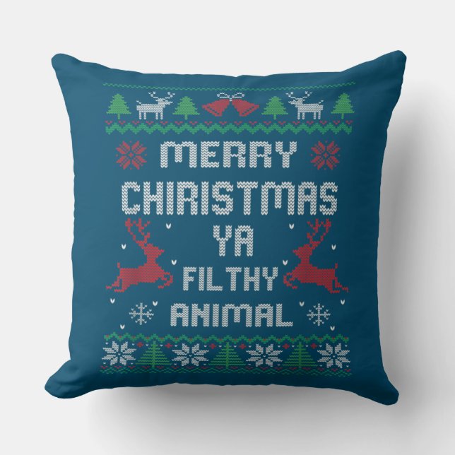 Coussin Joyeux animal de Noël sale Ya Great (Recto)
