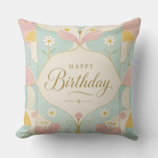 Coussin Joyeux Anniversaire Art Déco Floral Géométrique Pa
