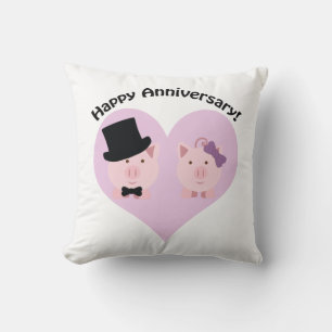 Coussin Joyeux anniversaire couple de cochon