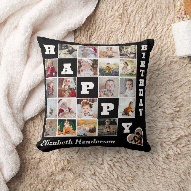 Coussin Joyeux anniversaire Custom 21 Photo Collage Cadeau (Couverture)