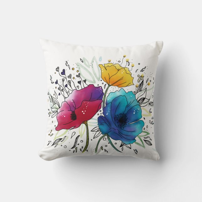 Coussin Joyeux anniversaire! Design personnalisé d'aquarel (Recto)