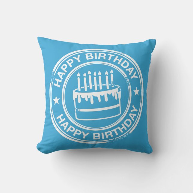 Coussin Joyeux anniversaire -effet tampon en caoutchouc bl (Recto)