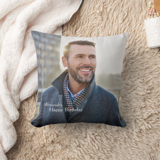 Coussin Joyeux Anniversaire Famille Papa Homme Photo Perso (Couverture)