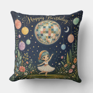 Coussin Joyeux Anniversaire Fille de la Boule de Disco Fan