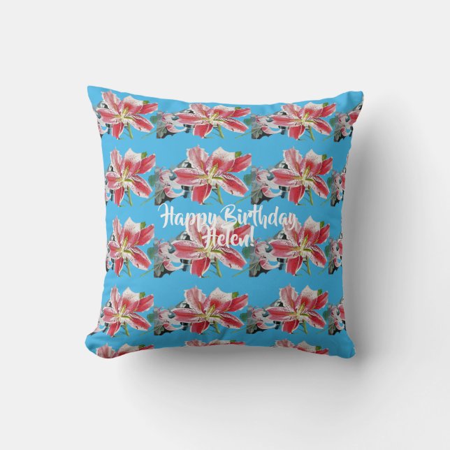 Coussin Joyeux anniversaire Lily floral dames Nom Cuchion (Recto)
