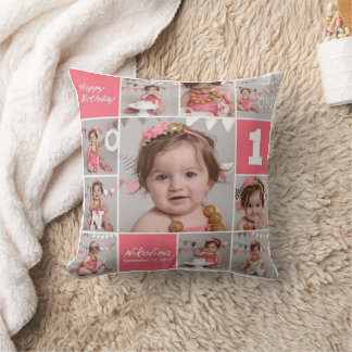 Coussin Joyeux anniversaire Little One Photo Collage