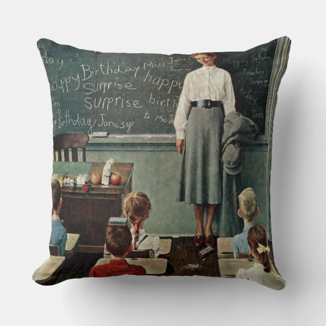 Coussin Joyeux anniversaire, Miss Jones par Norman Rockwel (Recto)