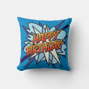 Coussin Joyeux Anniversaire Photo Fun Modern Comic Book Bl