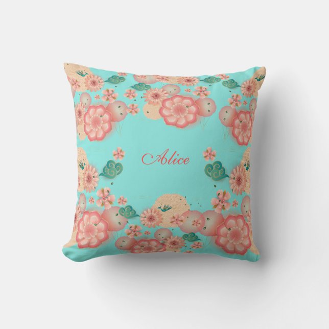 Coussin Joyeux Anniversaire Printemps Pêche Fleur Jardin M (Recto)