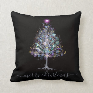 Coussin Joyeux arbre de Noël élégant éclairé par un p