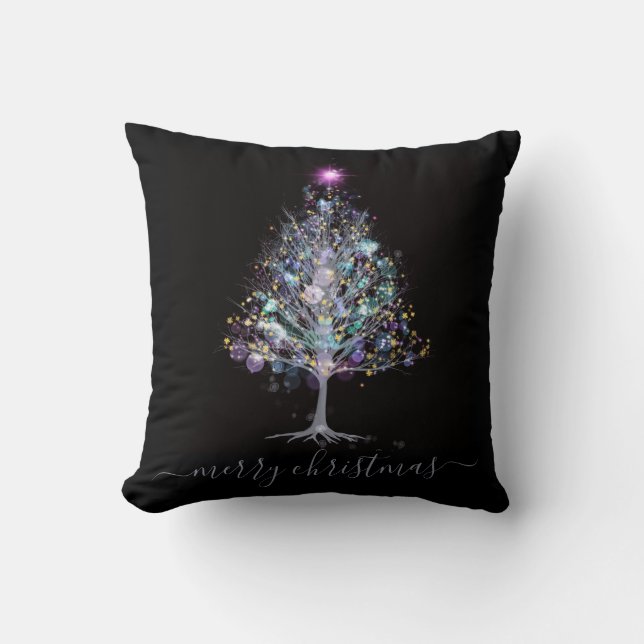 Coussin Joyeux arbre de Noël élégant éclairé par un pastel (Recto)