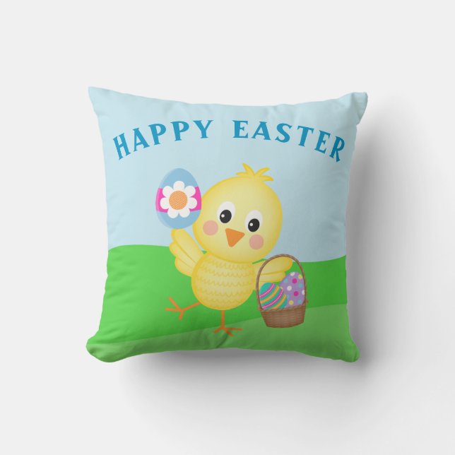 Coussin Joyeux bébé poussin de Pâques lapin de Pâques mign (Recto)