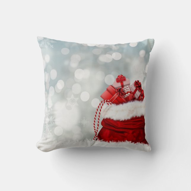 Coussin Joyeux cadeau de Noël Rouge neige décoratif (Recto)