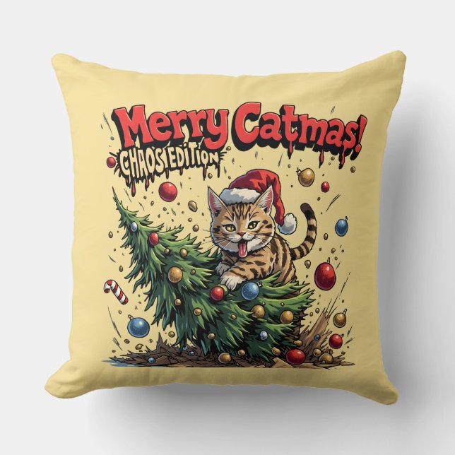 Coussin Joyeux Cat Noël – Édition Chaos (Recto)