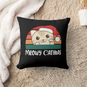 Coussin Joyeux Catmas Drôle Chat Jeu de Noël Jeu d'oreille