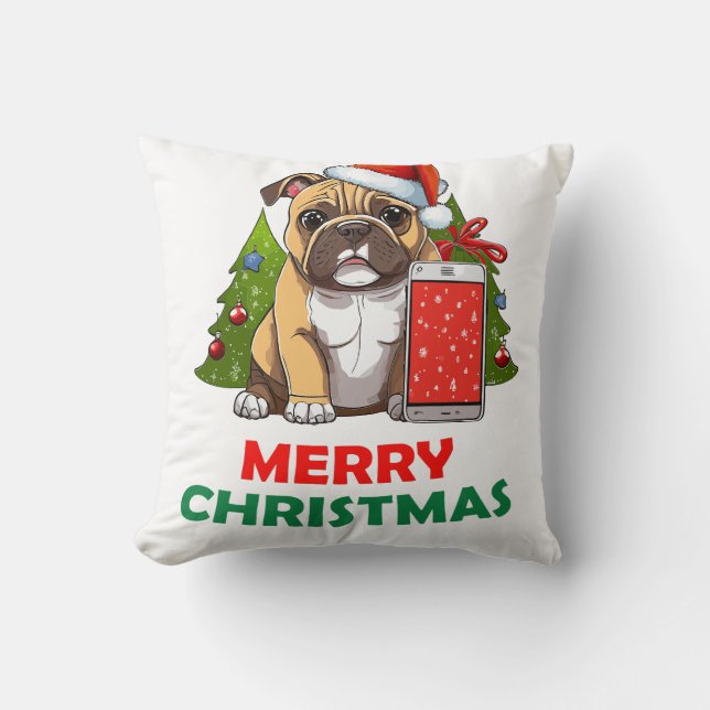 Coussin Joyeux chien de Carlin de Noël (Recto)