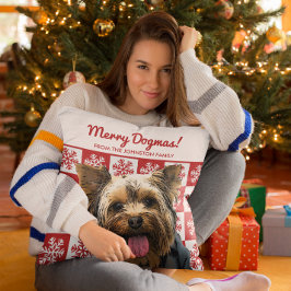 Coussin Joyeux Chien de Noël Yorkie Terrier Dogmas Rouge