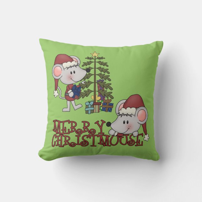 Coussin Joyeux Christmouse avec l'arbre (Recto)