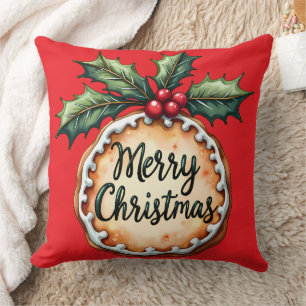 Coussin Joyeux Cookie de Noël avec Holly Berries Rouge